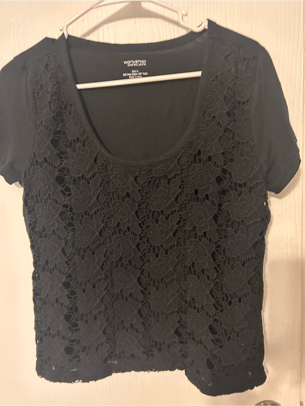 Andrea Jovine Black Short Sleeve Lace Overlay Tee